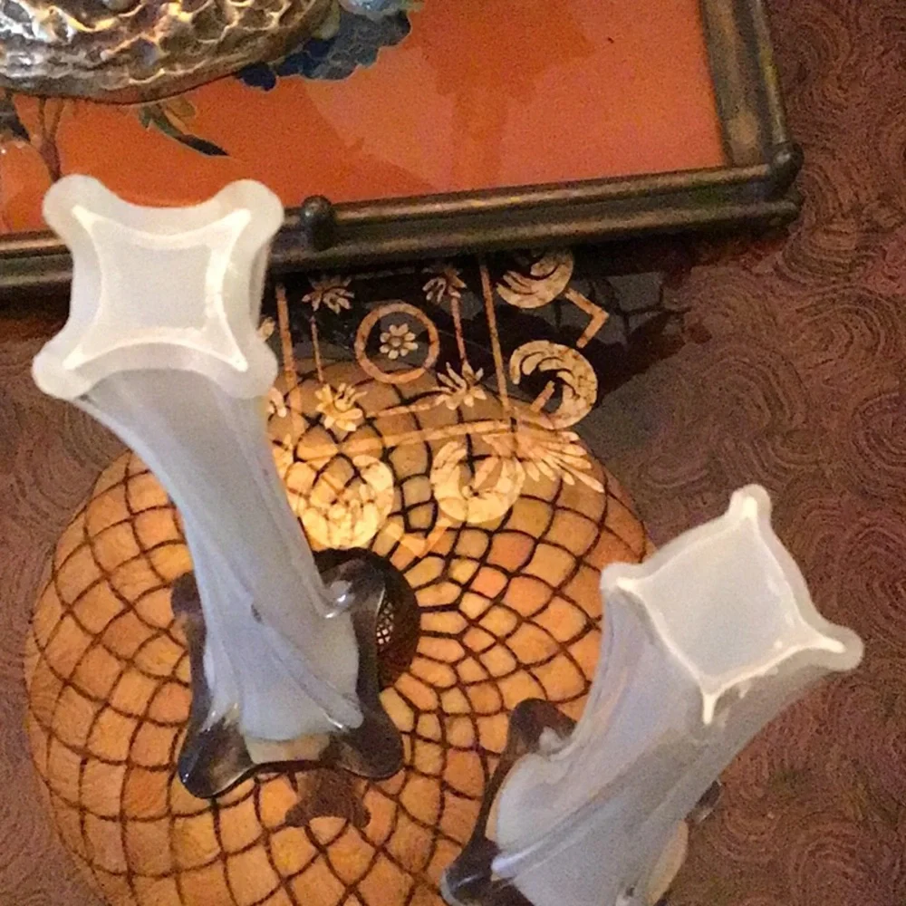 Elegant Cream Glass Candleholders Vintage 11 3/4”